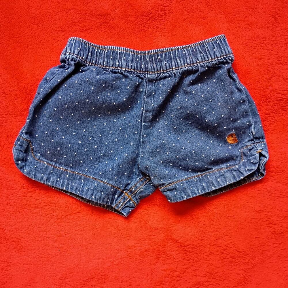 Carhartt Polkadot Denim Shorts Toddler Girl Bloomers Sz 3T Blue 100% Cotton
